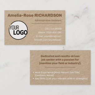 Classic Job Seeker Logo Template Brown Kraft Paper Business Card