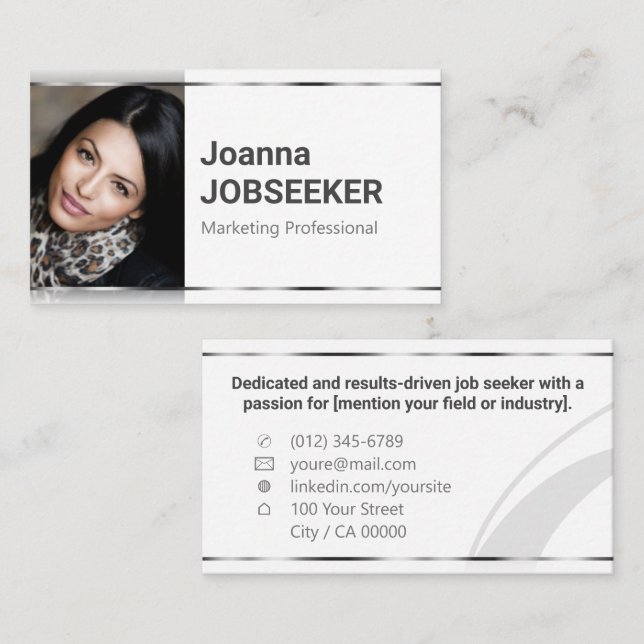 Classic Job Seeker Minimal Elegant Plain White Business Card (Front/Back)