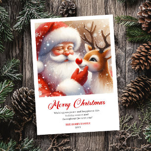 Classic Jolly Santa With Rudolph Christmas Greetin Holiday Card