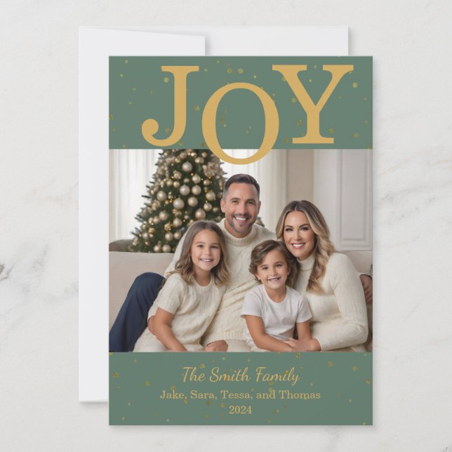 Classic "Joy" Christmas Holiday Photo Card (Front)