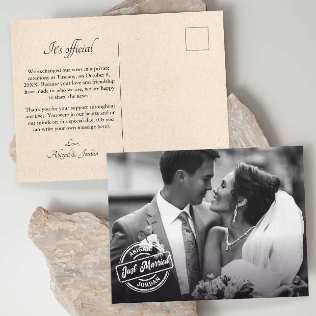 Classic just married photo  announcement postcard (Creator Uploaded)