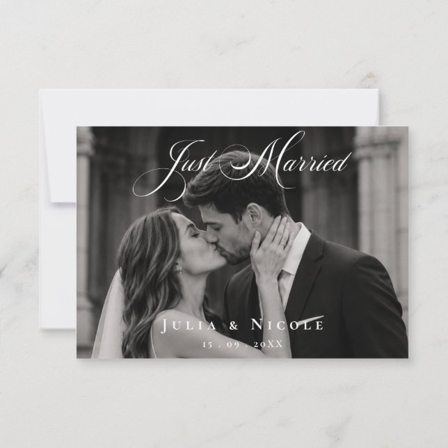 Classic Just Married Photo Wedding Announcements (Back)