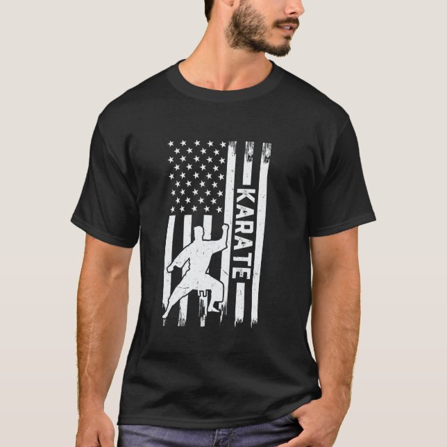 Classic Karate US Flag Karate Fighter T-Shirt (Front)