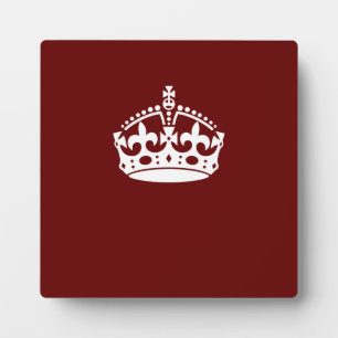 Classic Keep Calm Crown on Burgundy Red Plaque