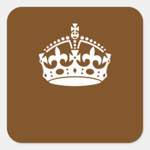 Classic Keep Calm Crown on Chocolate Brown Square Sticker