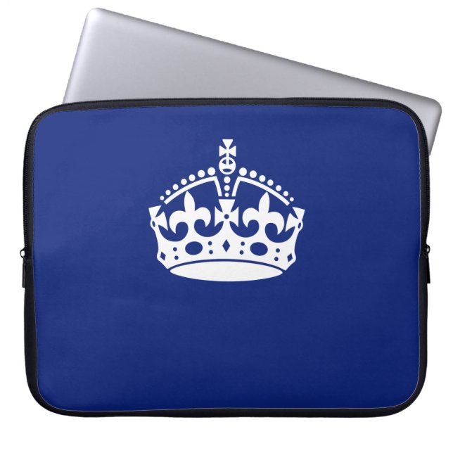 Classic Keep Calm Crown Symbol on Navy Blue Laptop Sleeve (Front)