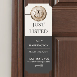 Classic Key Just Listed Neutral Real Estate Agent Door Hanger