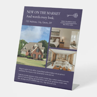 Classic Key Listing Purple Real Estate Agent Pedestal Sign