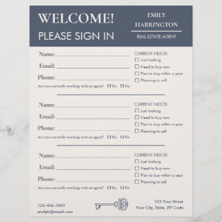 Classic Key Sign In Sheet Grey Real Estate Agent