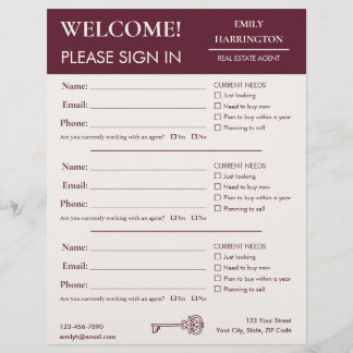 Classic Key Sign In Sheet Maroon Real Estate Agent