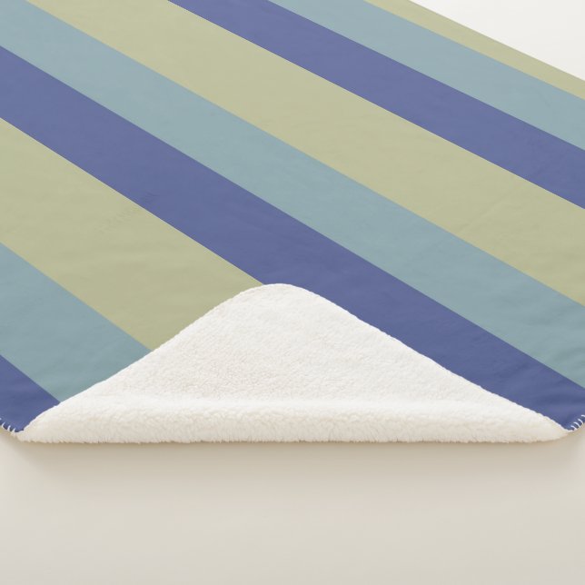 Classic Khaki and Two Blues Striped Pattern Sherpa Blanket (3/4)