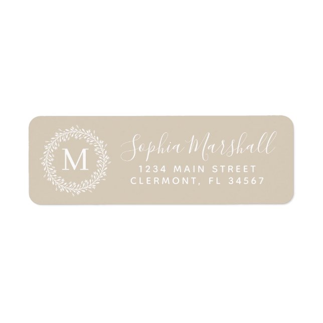 Classic Khaki Tan Monogram Return Address Label (Front)