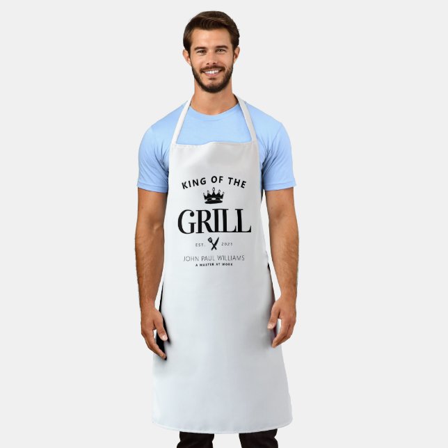 Classic King of the Grill BBQ Crown Foodie Dad Men Apron (Worn)