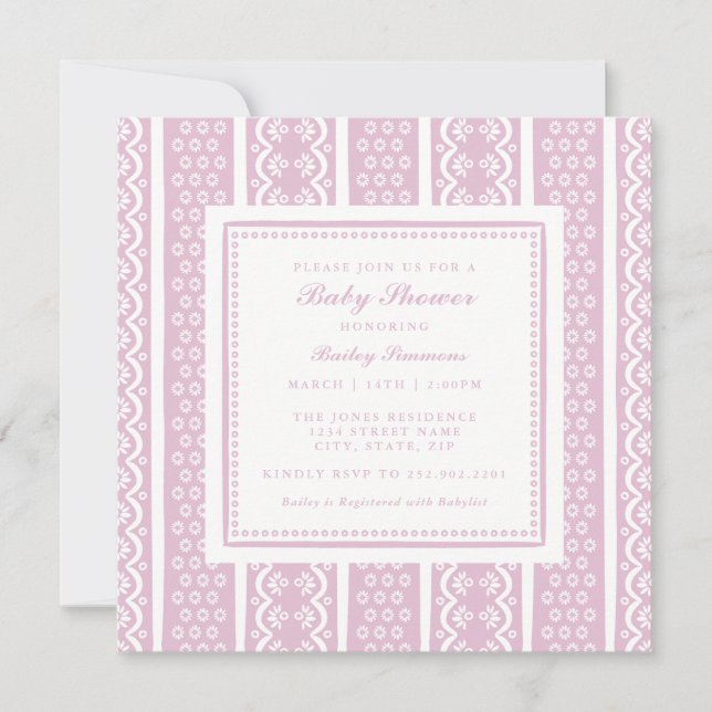 Classic Lace Stripe Baby Shower Invitation (Front)