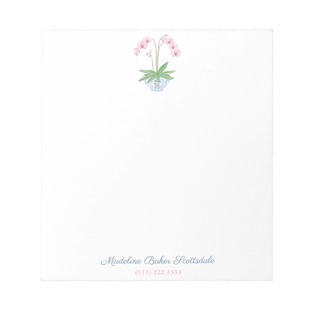 Classic Ladies Pink Orchid In Ginger Jar Planter Notepad (Front)