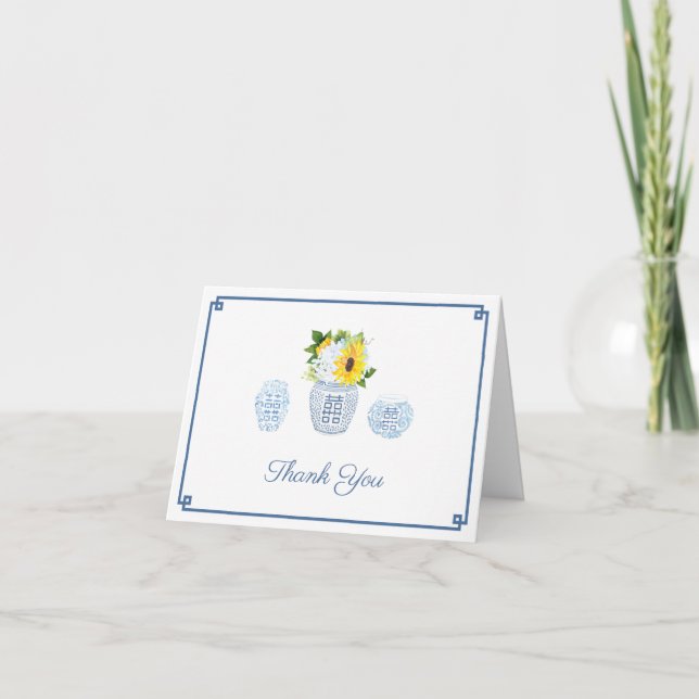 Classic Lady Early Fall Sunflowers Personalised Thank You Card (Front)