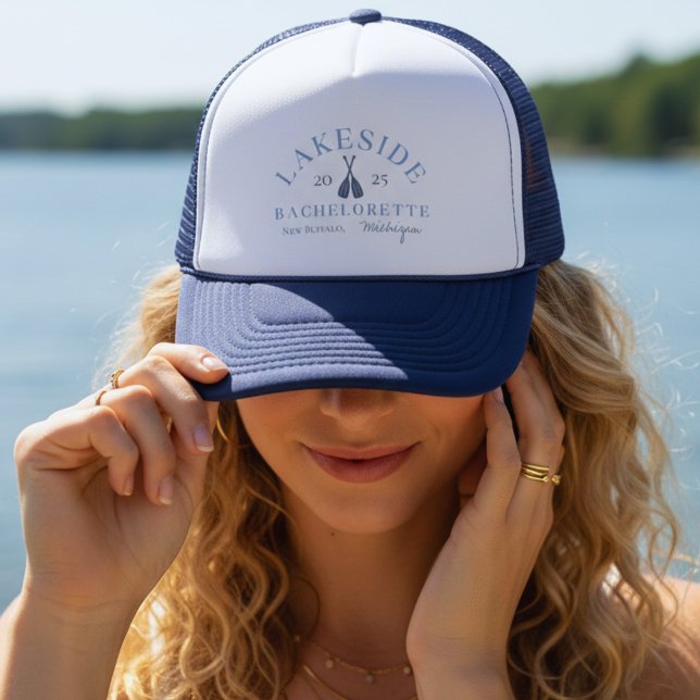 Classic Lake Bachelorette Girls Weekend  Trucker Hat (Coastal Lake Bachelorette Trucker Hat)