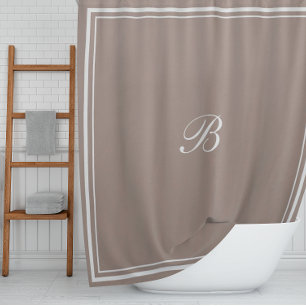 Classic Latte Border Script Monogram Letter Shower Curtain