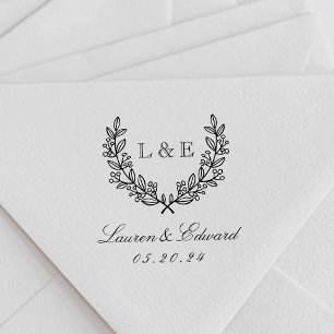 Classic Laurel Wedding Initial Monogram Self-inking Stamp