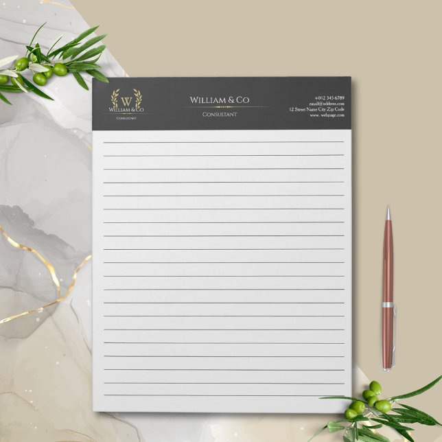 Classic Laurel Wreath Black Gold Monogram Notepad (Creator Uploaded)