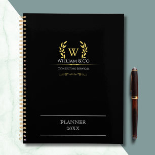 Classic Laurel Wreath Black Gold Monogram Planner