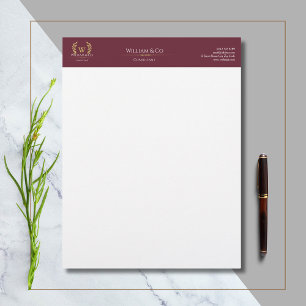 Classic Laurel Wreath Burgundy Gold Monogram Custom Letterhead