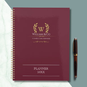Classic Laurel Wreath Burgundy Gold Monogram Planner