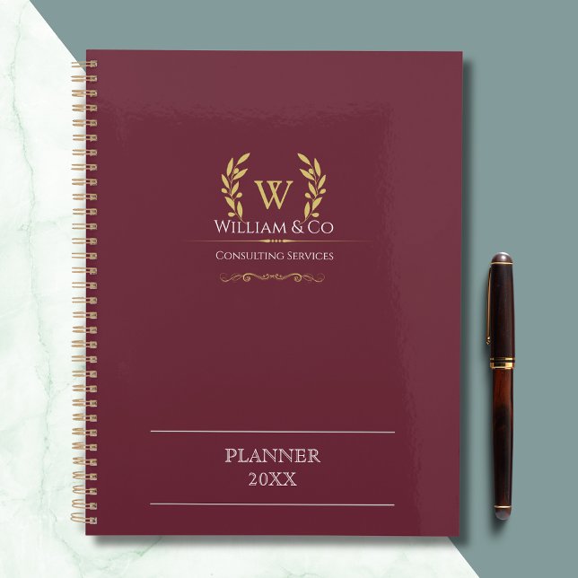 Classic Laurel Wreath Burgundy Gold Monogram Planner (Creator Uploaded)