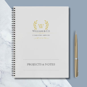 Classic Laurel Wreath Grey Gold Monogram Business Notebook