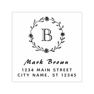 Classic Laurel Wreath Monogram Return Address Self-inking Stamp