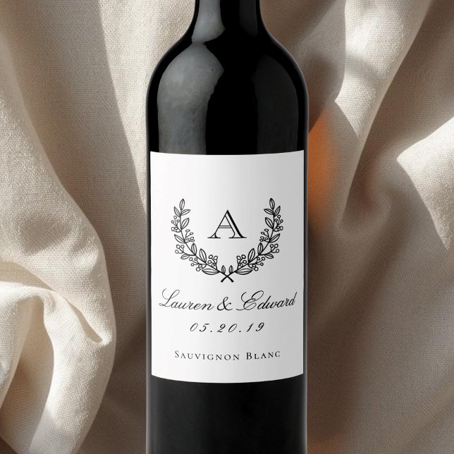 Classic Laurel Wreath Monogrammed Wedding Wine Label (Creator Uploaded)