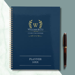 Classic Laurel Wreath Navy Blue Gold Monogram Planner