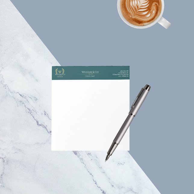 Classic Laurel Wreath Teal Gold Monogram Notepad (Creator Uploaded)