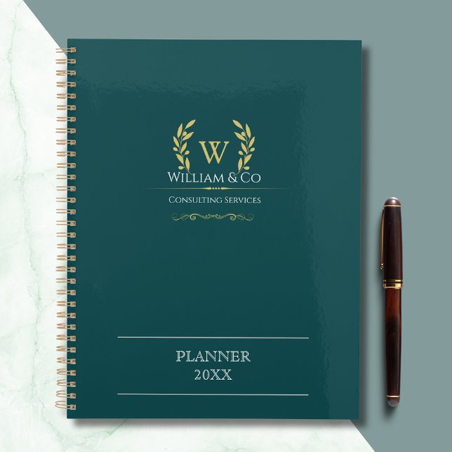 Classic Laurel Wreath Teal Gold Monogram Planner (Creator Uploaded)