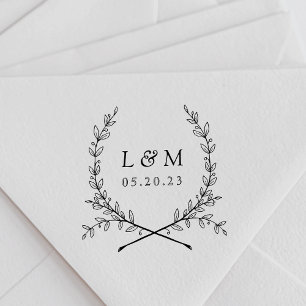 Classic Laurel Wreath Wedding Monogram Self-inking Stamp