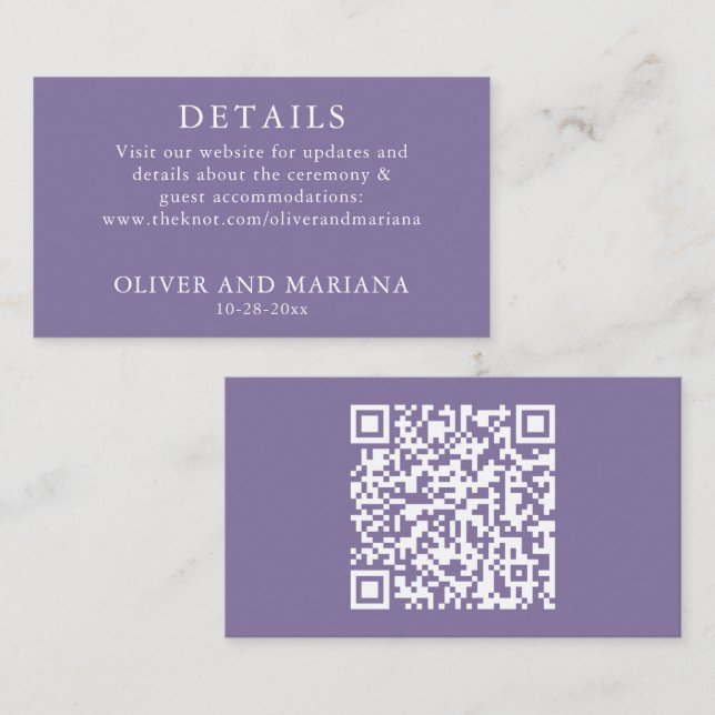 Classic Lavender Details QR Code Wedding Enclosure Card (Front/Back)