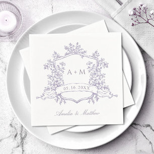 Classic Lavender Floral Crest Monograms Wedding Napkin