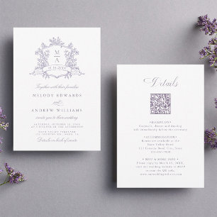 Classic Lavender Floral Crest Wedding All in One Invitation