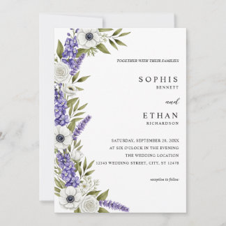 Classic Lavender Flowers and White Roses Wedding Invitation