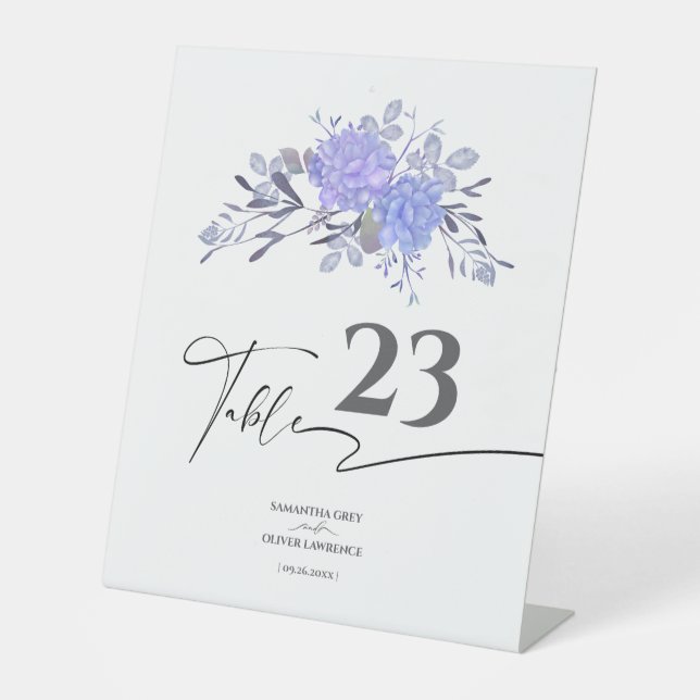 Classic Lavender Grey Wedding Table Card Pedestal Sign (Front)