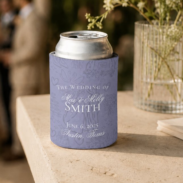 Classic Lavender Hand Drawn Sketch Wedding Favour Can Cooler (Classic Lavender Hand Drawn Sketch Wedding Favor Can Cooler)