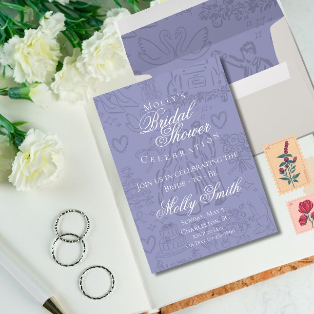 Classic Lavender Hand Drawn Wedding Envelope (Classic Lavender envelope with wedding sketch art – perfect for engagement or bridal celebrations!)