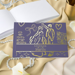 Classic Lavender Hand Drawn Wedding Sketch Art Guest Book