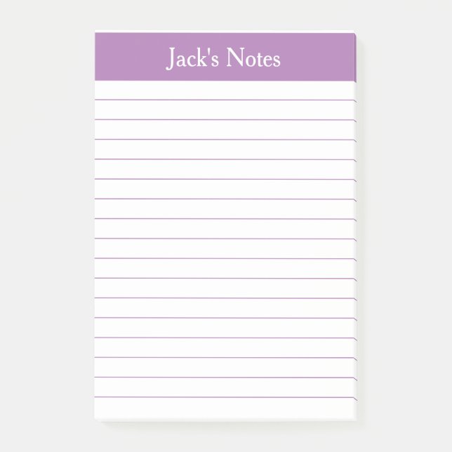 Classic Lavender Lined Personalised Post-it Notes (Front)