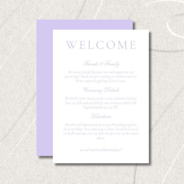 Classic Lavender Minimalist Wedding Welcome Programme (Classic Lavender Minimalist Wedding Welcome Program
)