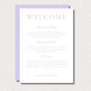 Classic Lavender Minimalist Wedding Welcome Programme