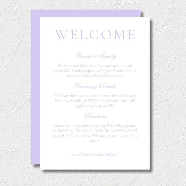 Classic Lavender Minimalist Wedding Welcome Programme (Classic Lavender Minimalist Wedding Welcome Program)