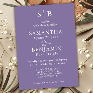 Classic Lavender Monogram Initials Wedding Invitation