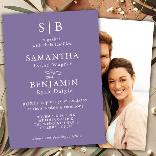 Classic Lavender Monogram Photo Wedding Invitation