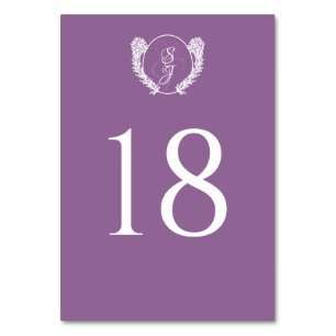 Classic Lavender Purple Monogram Wedding Table Number
